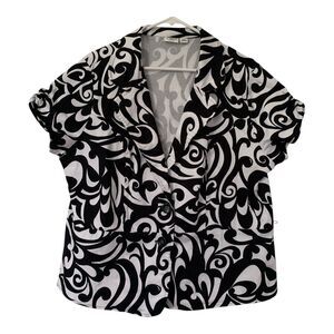 Cato Shirt Women's 18/20 W Black Button Tunic Blouse Short Sleeves Career Top